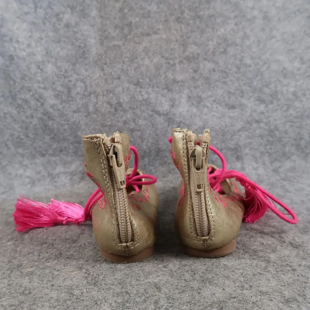 Oshkosh B'Gosh Shoes Toddler Baby 7 Ballet Flats Zip Tie Tassel Metallic Pink